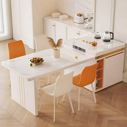 59” - 67” Light Luxury Kitchen Island with Various Storage Spaces & Flexible Socket (No Chair)