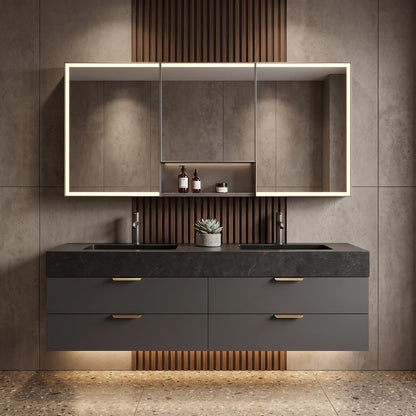 58''-110'' Luxurious Bathroom Vanity with Double Sink Includes Dark Wood Grain