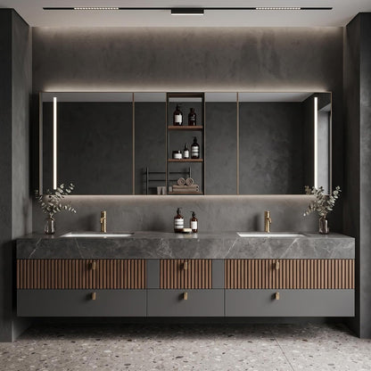52''-110'' Floating Bathroom Vanity with Sinks Inlcudes Drawer Storage,Gray Sintered Stone Top