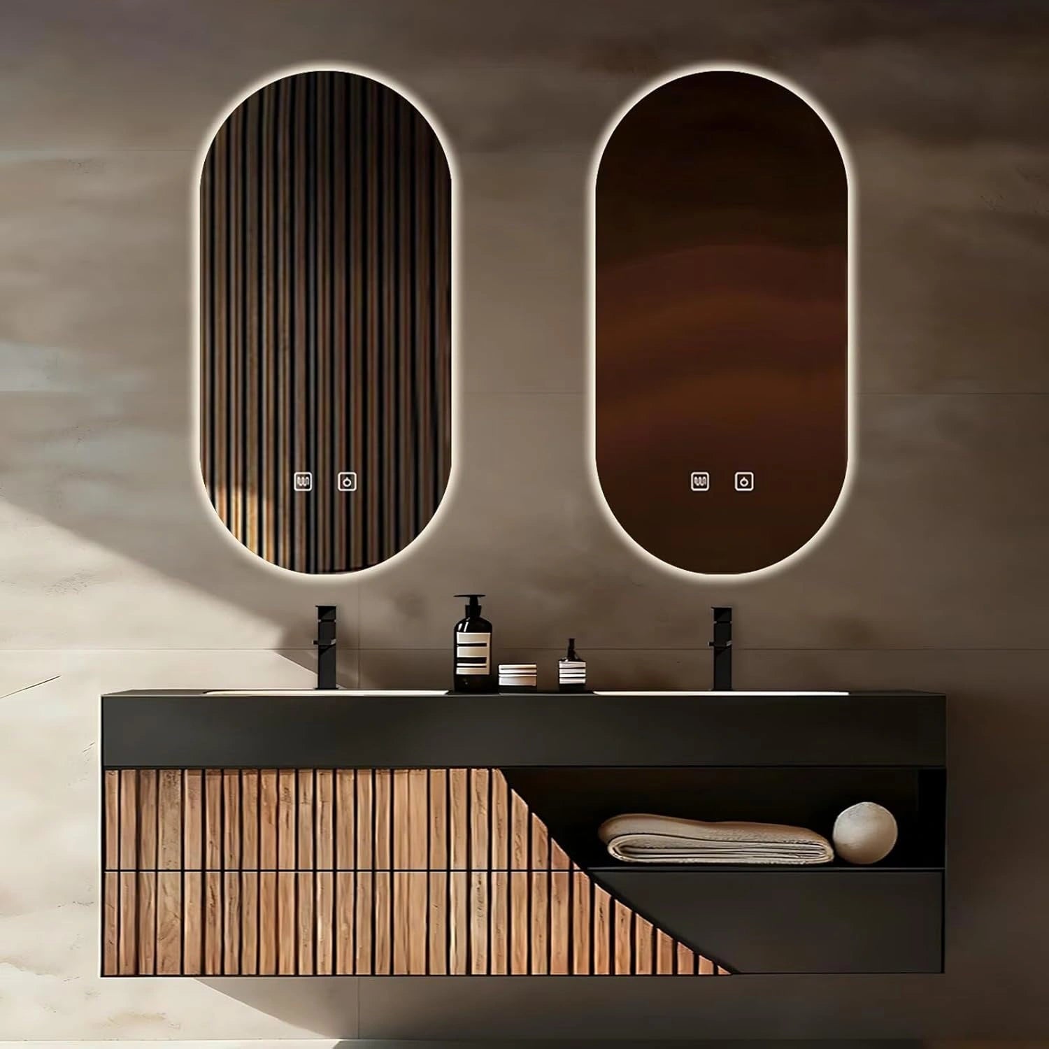 60” – 96” Modern Minimalist Bathroom Vanity with Wooden Strip Cabinet