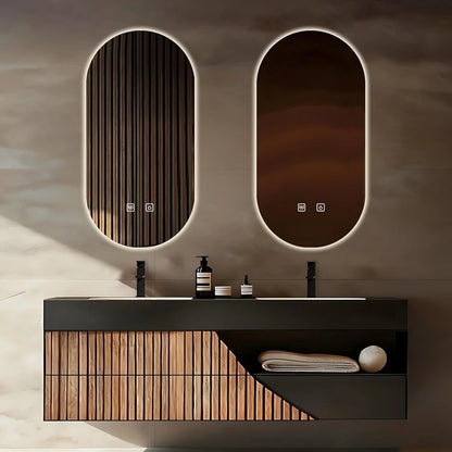 60” – 96” Modern Minimalist Bathroom Vanity with Wooden Strip Cabinet