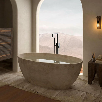 59''-67'' Freestanding Bathtubs with Natural Beige Finish & Oval Silhouette