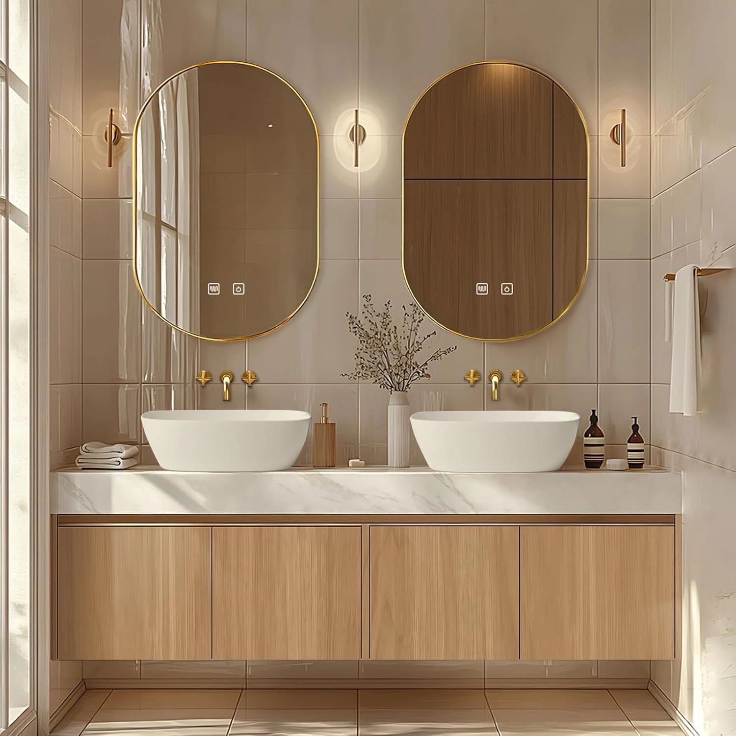 68” - 96” American Country Bathroom Vanity with Vertical Wood Grain Design