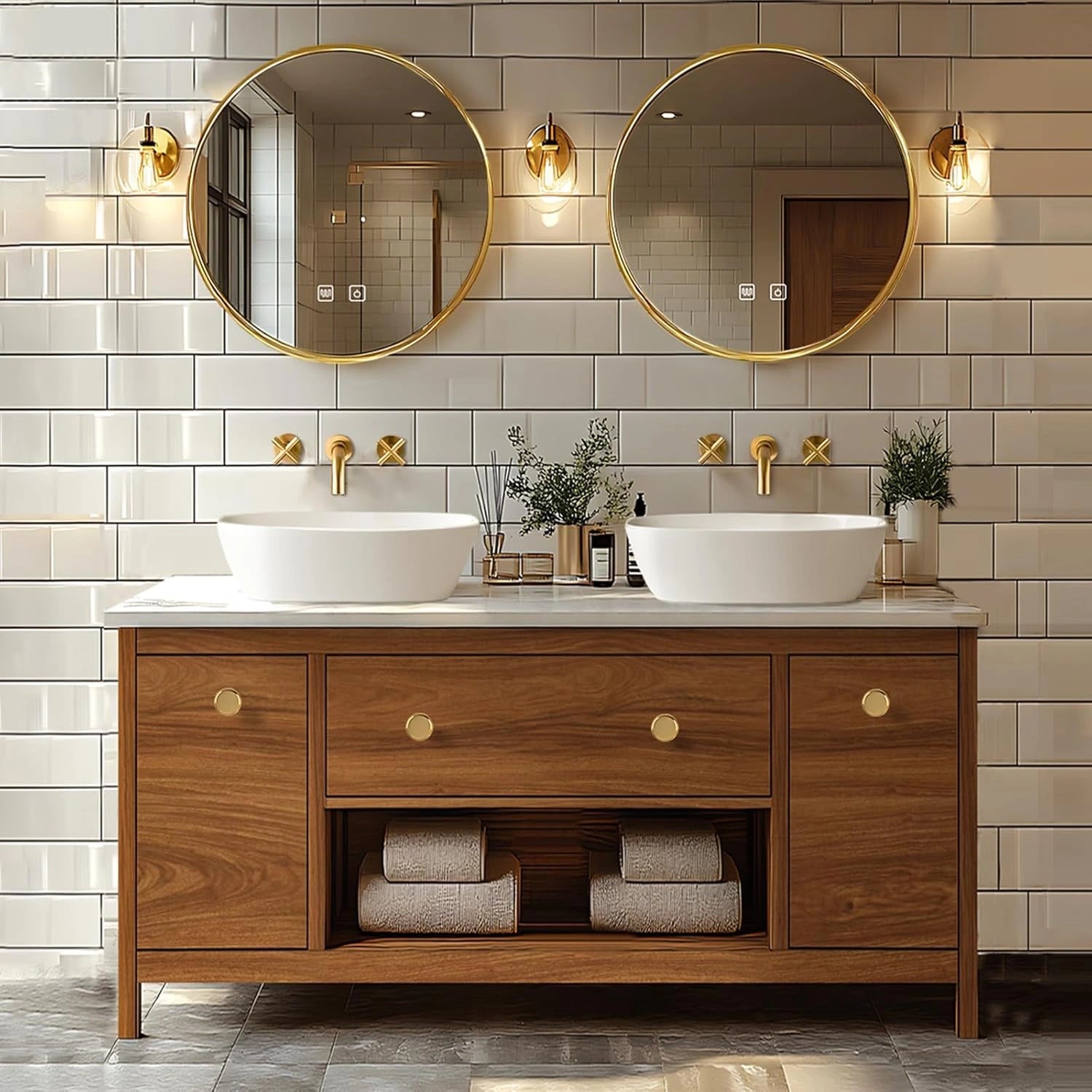 68” - 96” Exquisite Wood Bathroom Vanity with Open Storage Rack