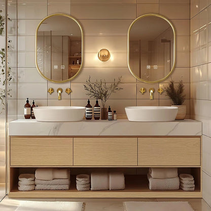 60” - 96” Floor-Standing Bathroom Vanity Includes Solid Wood Open Storage Cabinet