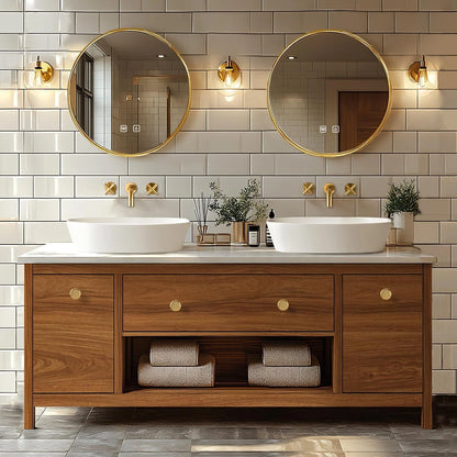 68” - 96” Exquisite Wood Bathroom Vanity with Open Storage Rack