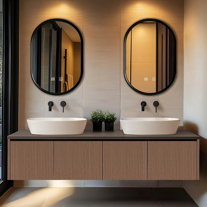 60” - 78” Retro Wood Bathroom Vanity with Several Drawers & Irregular Mirror