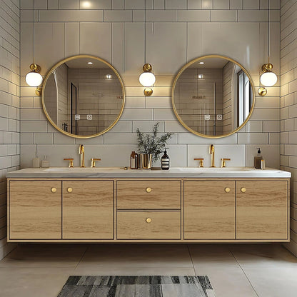 60” - 96” Elegant Cozy Bathroom Vanity with Oval Smart Lighting Mirrors