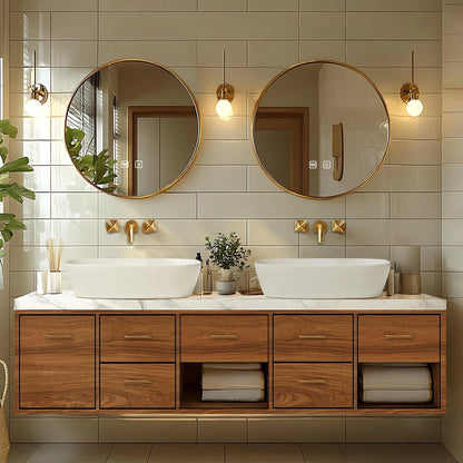 68” - 92” Modern Log Bathroom Vanity Includes Patterned Countertop
