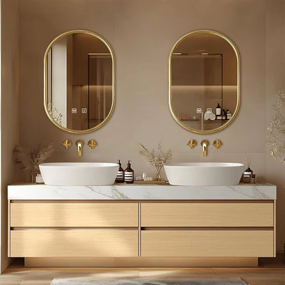 60” – 96” Exquisite Floating Bathroom Vanity Includes Above Counter Sinks & Irregular Mirror