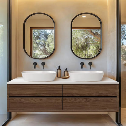 60” - 78” Modern Minimalist Bathroom Vanity Includes Dark Brown Log Drawers