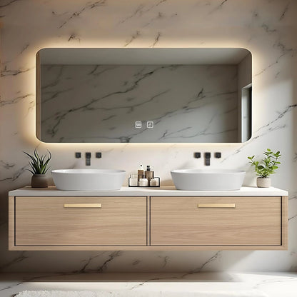 60” - 78” Minimalist Wood Bathroom Vanity Includes Large Storage Space