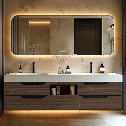 60” - 78” Light Luxury Bathroom Vanity Includes Brown Textured Cabinet