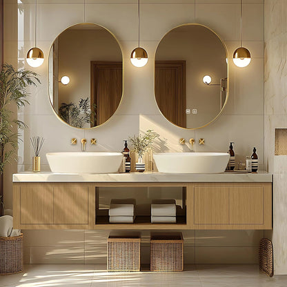 68” - 84” Simple Log Bathroom Vanity Includes Patterned Sink & Irregular Mirror