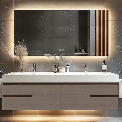 60” - 78” Modern Simple Bathroom Vanity Includes Square Mirror & Hidden Handle