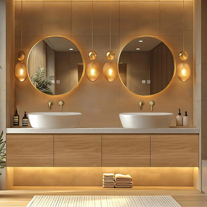 68” - 88” Modern Exquisite Bathroom Vanity Includes Above Counter Sinks & Round Mirrors