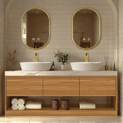 60” - 96” Solid Wood Bathroom Vanity with Above-Counter Double Sinks