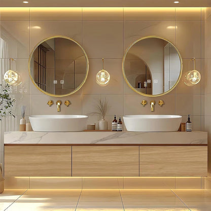 60” - 96” Modern Warm Bathroom Vanity Includes Textured Rock Slab