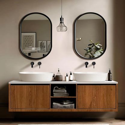 60” - 78” Wood Grain Bathroom Vanity with Open Storage Space