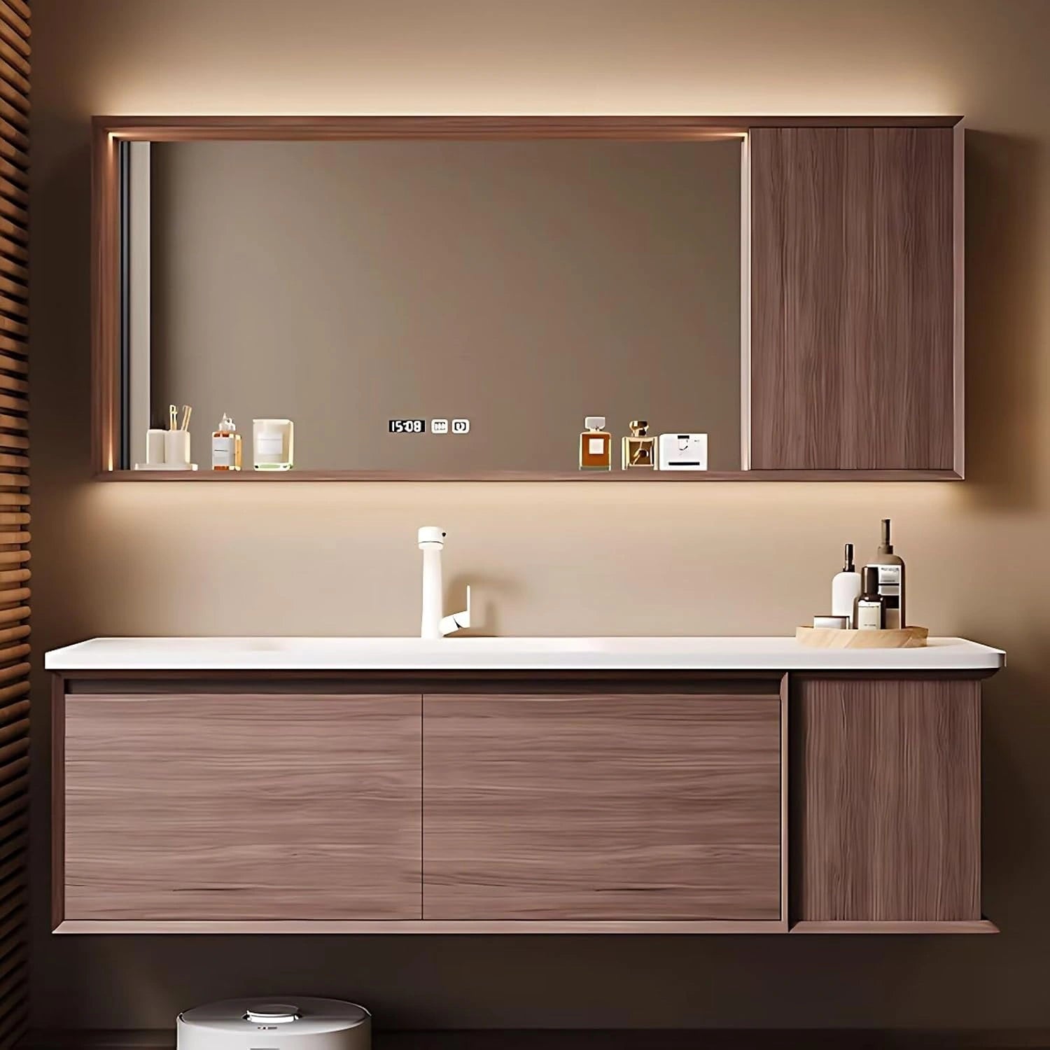 40” - 64” Exquisite Vintage Bathroom Vanity Includes Side Open Storage Shelves