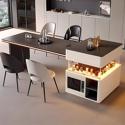 98” Modern Minimalist Kitchen Island Includes Open Island Glass Sliding Door (No Chair)