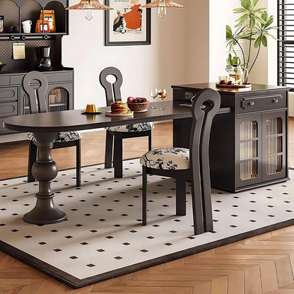 89” - 96” American Black Kitchen Island with Striped Glass Storage Door (No Chair)