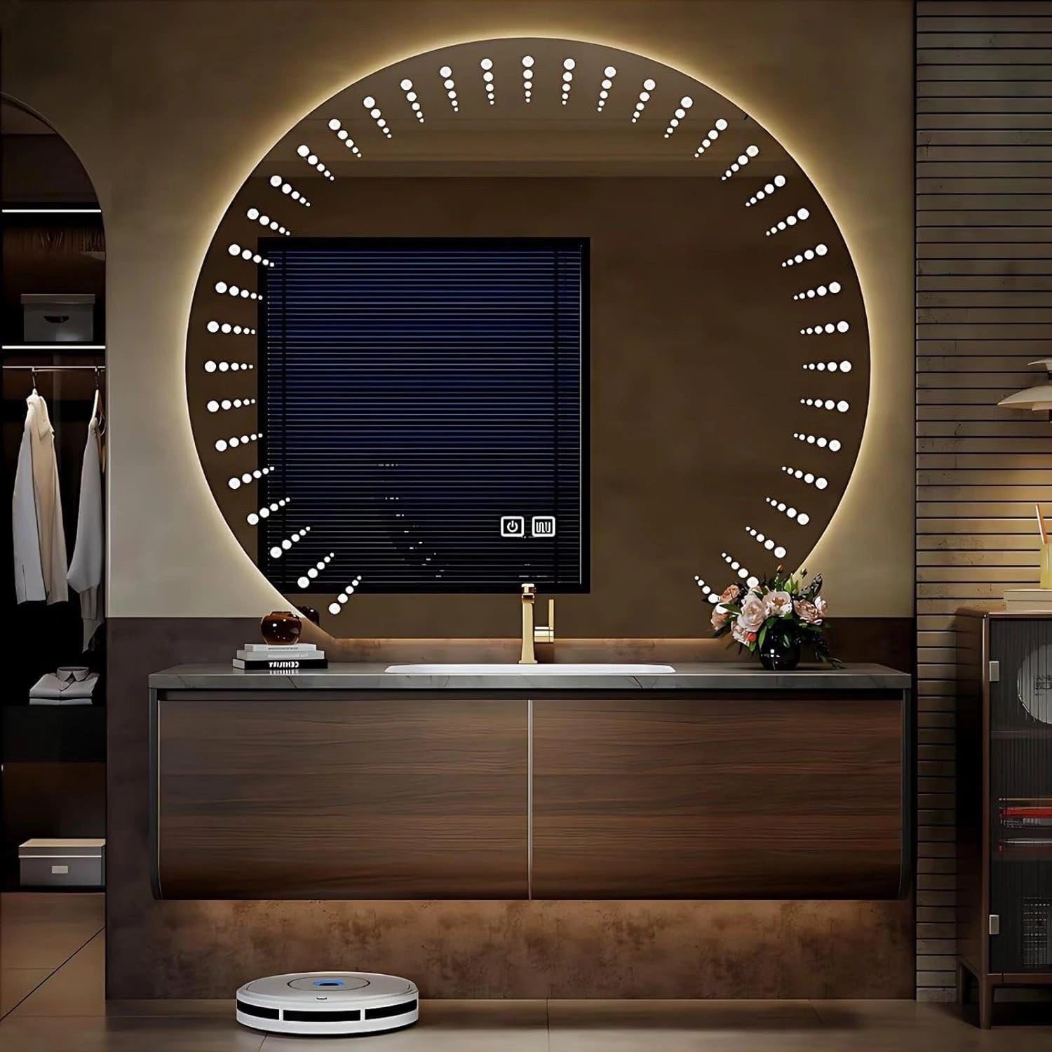40” – 64” Brown Modern Bathroom Vanity with Horizontal Wood Grain Cabinet