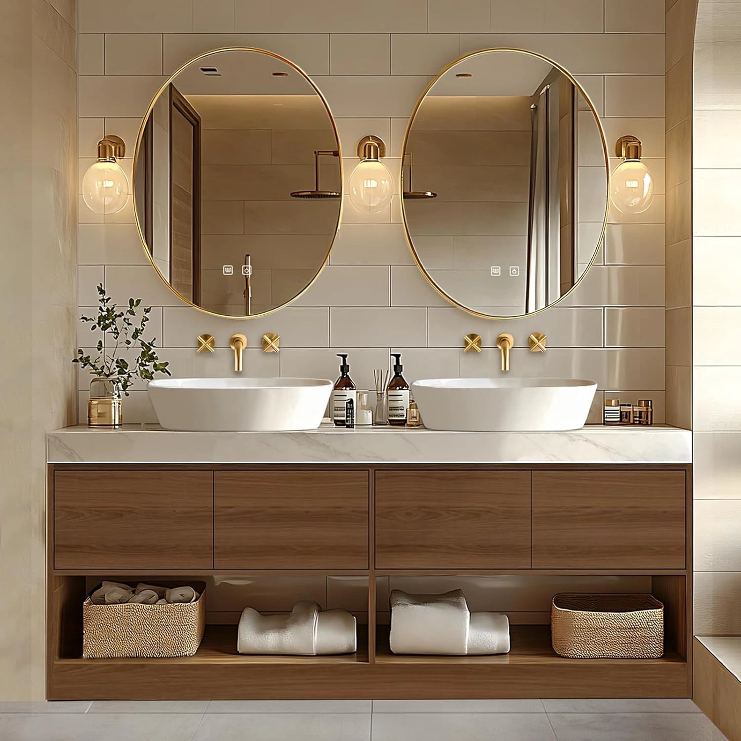 72” - 96” Symmetric Bathroom Vanities with Open Storage Cabinet