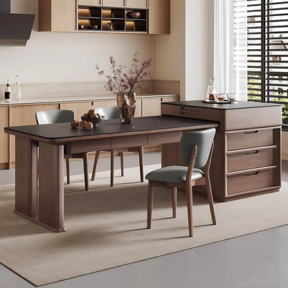 85” Modern Luxury Kitchen Island with Extendable Table and Embedded Socket (No Chair)