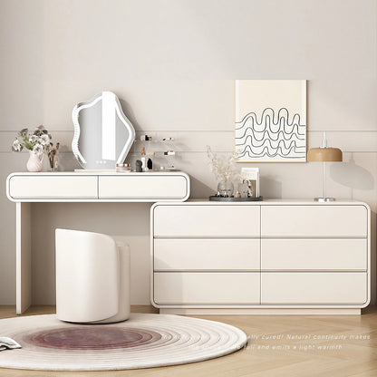 Modern Creamy Makeup Vanity Set with Led-Mirror and Stool