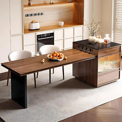 65” - 81” Brown Log Kitchen Island Includes LED Ambient Light (No Chair)
