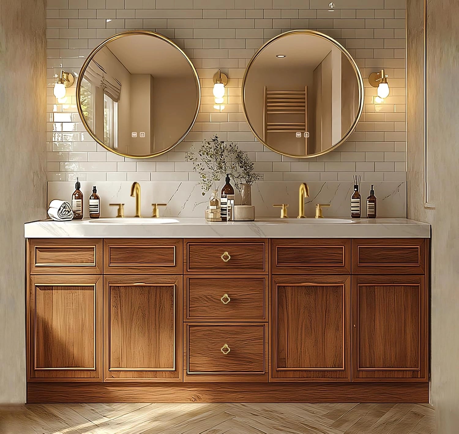 76” - 96” Exquisite Natural Bathroom Vanity Includes Solid Wood Cabinet