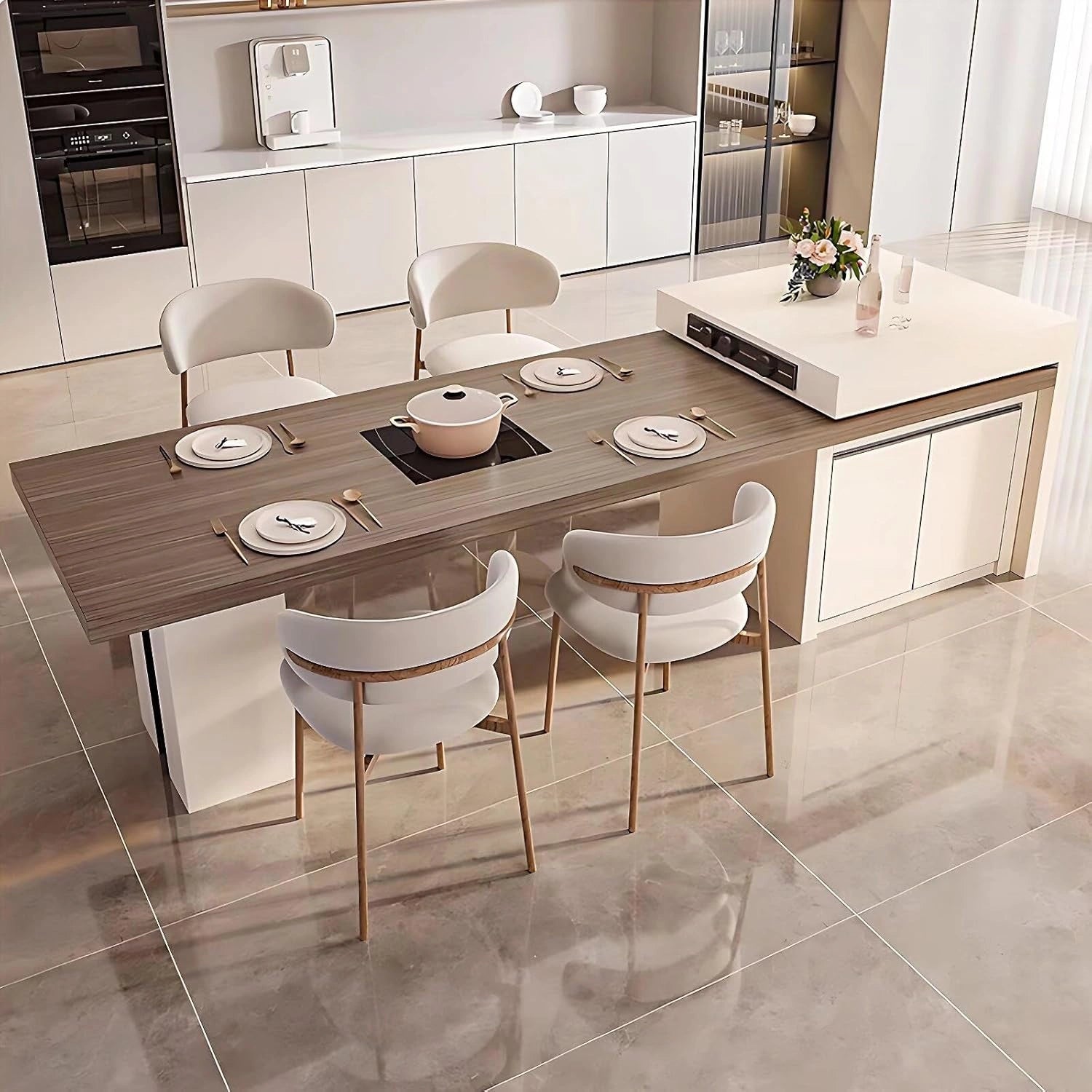 94” - 102” Cozy Practical Kitchen Island Includes White Simple Style&Open Storage Compartment (No Chair)