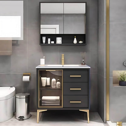 36"- 48" Bathroom Vanity with Glass Cabinet Doors and Multi-Layered Solid Wood Cabinets