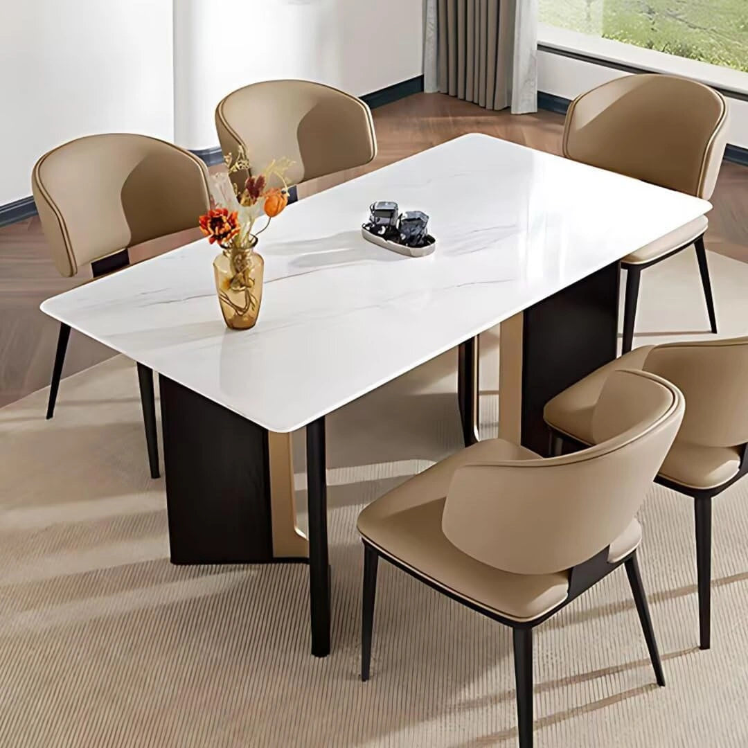 63” - 71” Minimalist Dining Table with Geometric Openwork Base (No Chair)