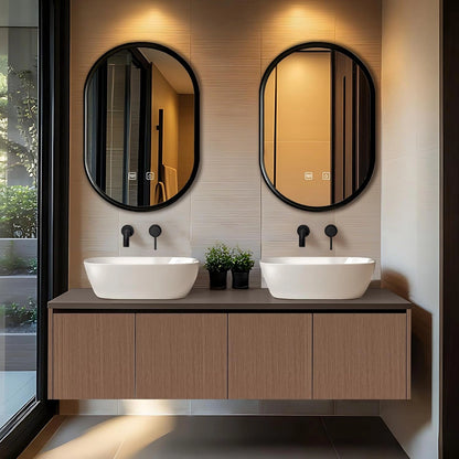 60” - 78” Retro Wood Bathroom Vanity with Several Drawers & Irregular Mirror