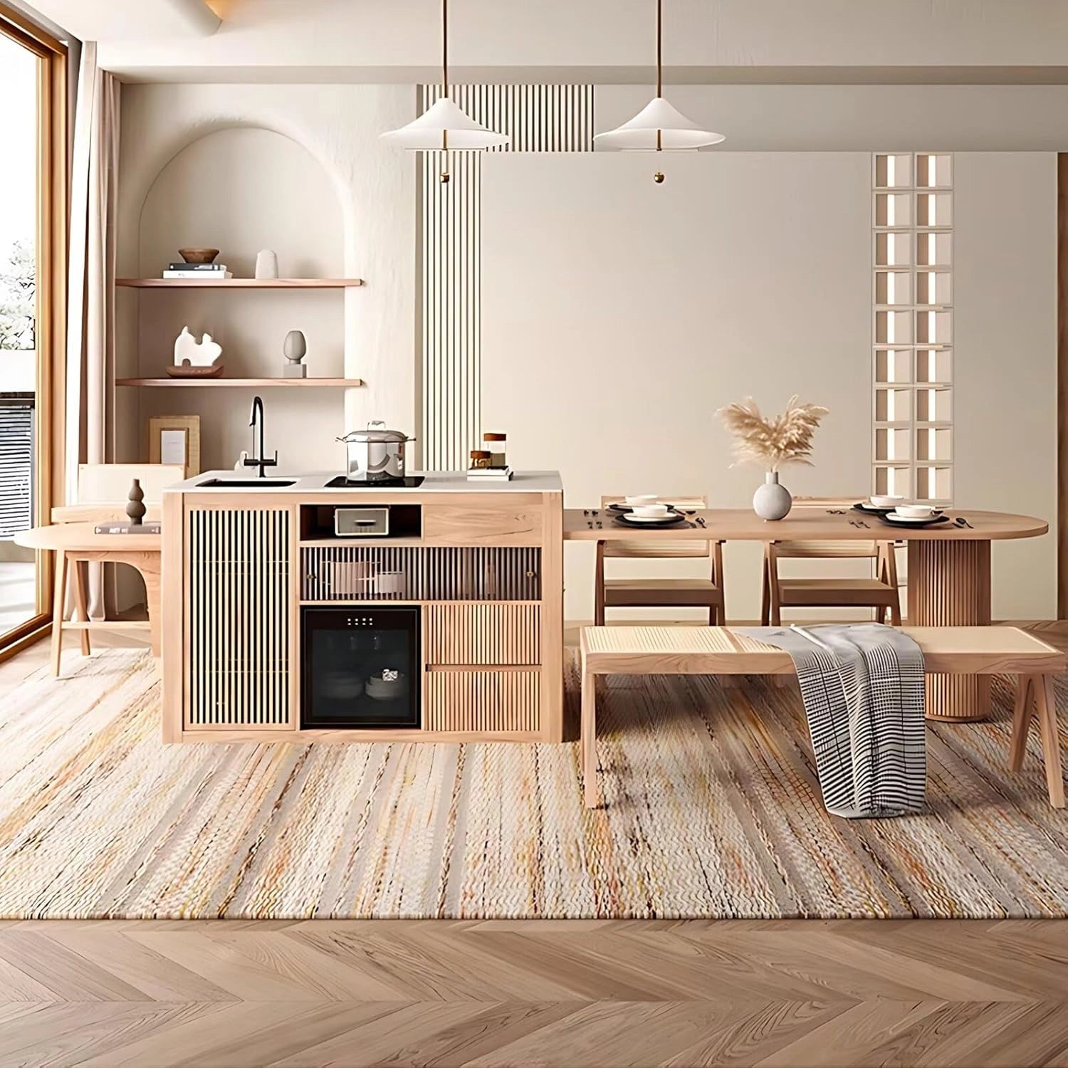 102” - 118” Exquisite Simple Kitchen Island Includes Cylindrical Base