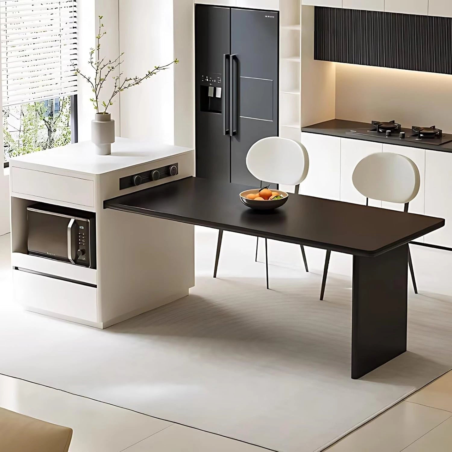 51” - 79” Modern Minimalist Kitchen Island with Storage Includes Sliding Rail Socket (No Chair)