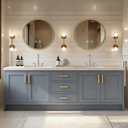 60” - 96” Floor Mount Bathroom Vanity with Textured Rock Countertop