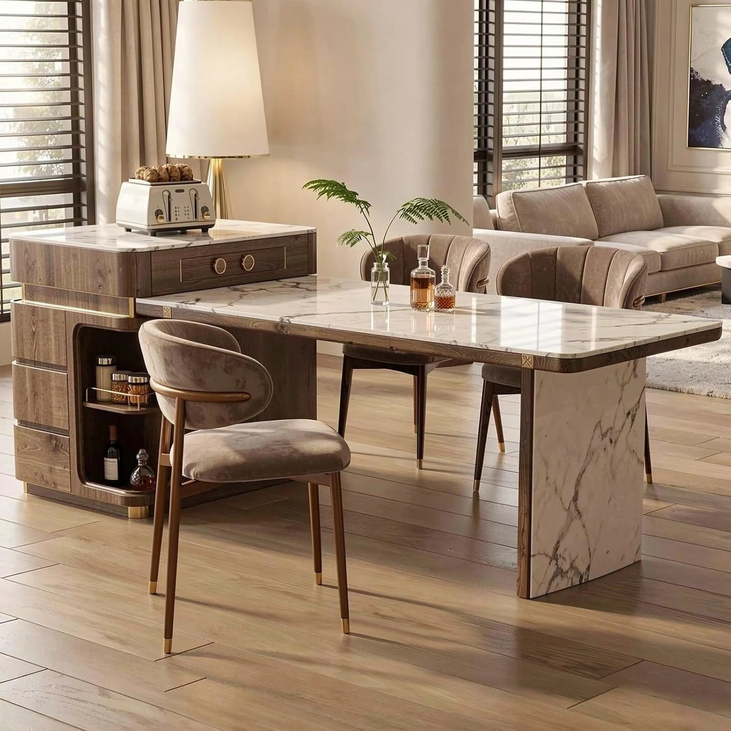 75” Modern Unique Kitchen Island with Storage & Extendable Dining Table