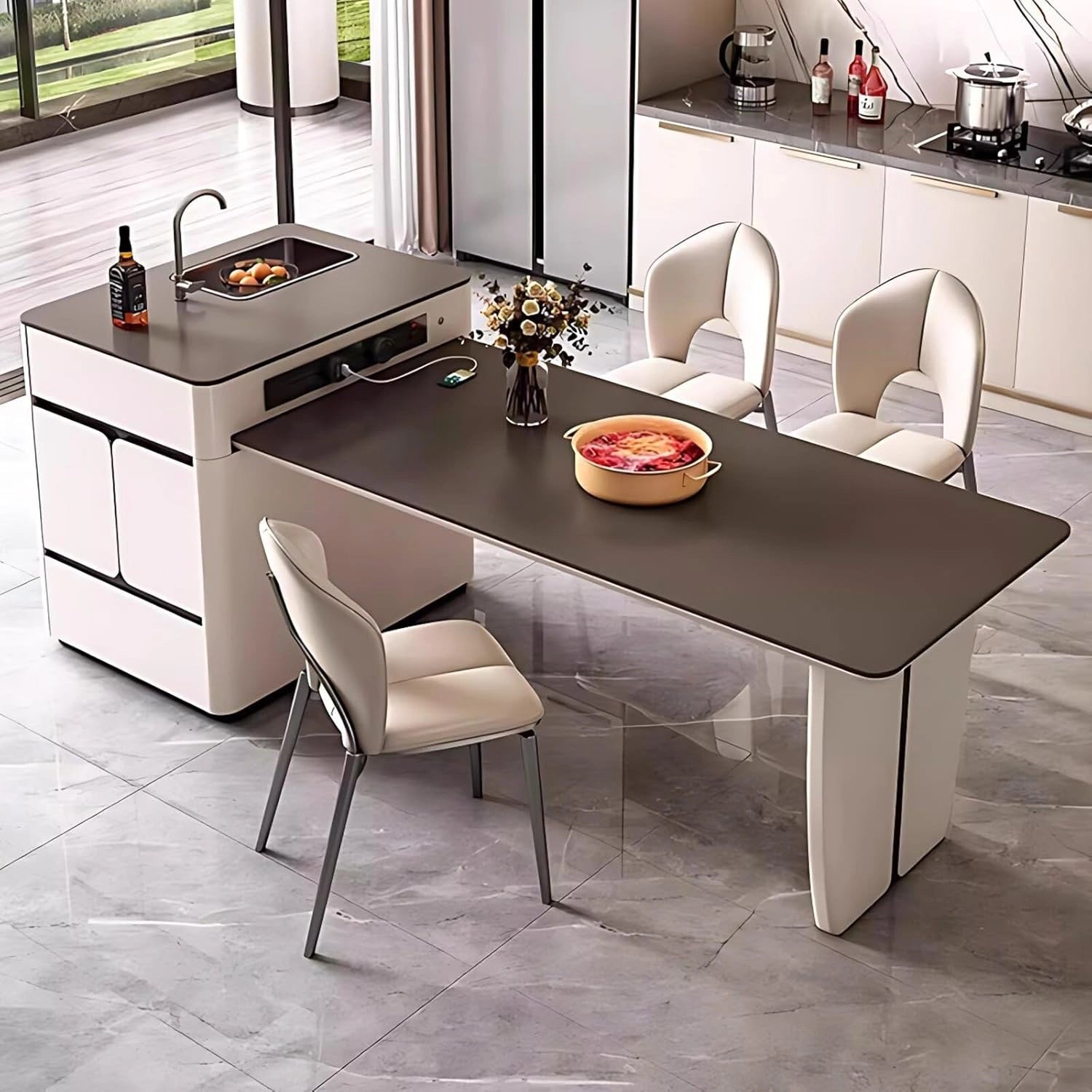 79” – 95” Practical Kitchen Island Includes Black and White Simple Design