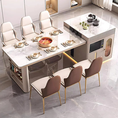 80.71” Light Luxury Kitchen Island Includes Open Shelf Design (No Chair)