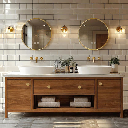 68” - 96” Exquisite Wood Bathroom Vanity with Open Storage Rack