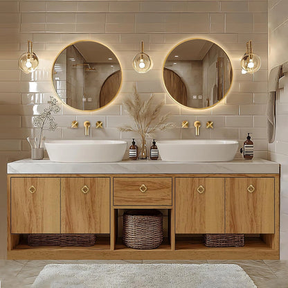 72” - 96” Retro Log Bathroom Vanity with Open Storage Rack