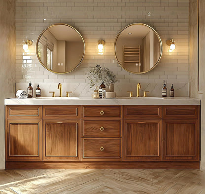 76” - 96” Exquisite Natural Bathroom Vanity Includes Solid Wood Cabinet