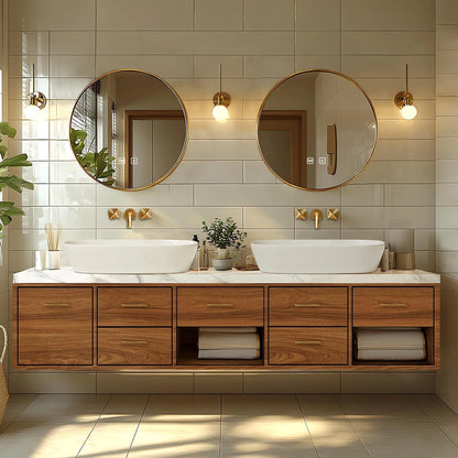 68” - 92” Modern Log Bathroom Vanity Includes Patterned Countertop