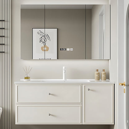 40"- 64" White Bathroom Vanity Wall Mounted With Single Sink And Mirror Cabinet