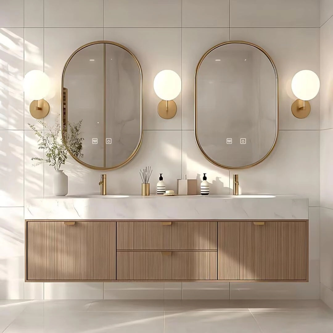 60” - 84” Modern Luxury Bathroom Vanity Includes Vertical Grain Cabinet