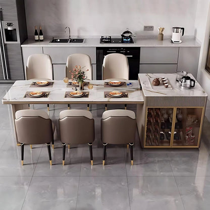 87” Luxury Kitchen Island Includes Glass Door Cabinet & Embedded Socket (No Chair)