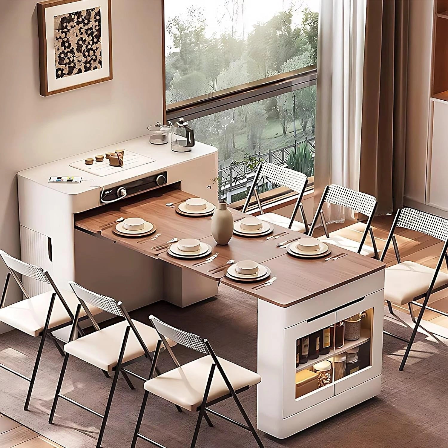 81” Practical Flexible Kitchen Island Includes Wood Style Desktop (No Chair)